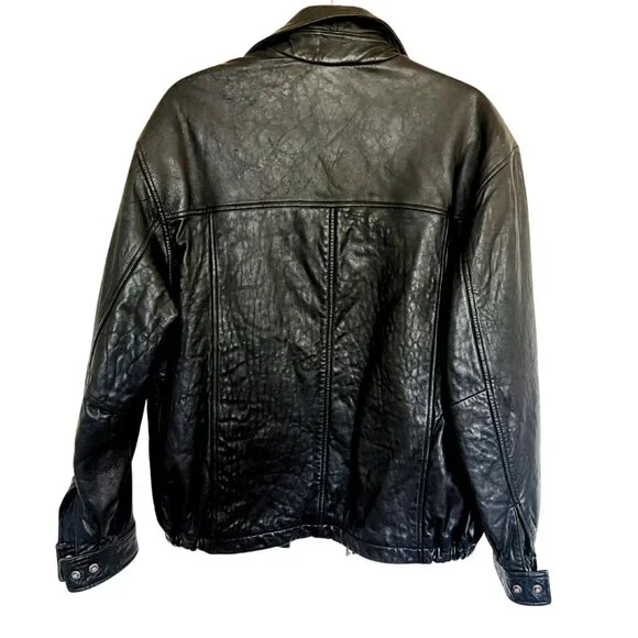 Leather Bomber Jacket | S Quilted Lining Classic Zip Up Coat - Picture 2 of 8